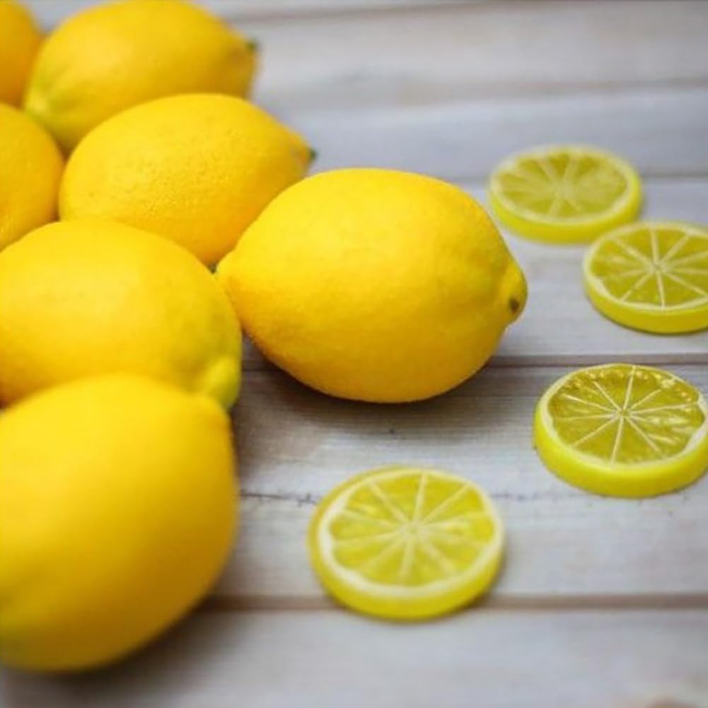 GSHLLO 4 Pcs Artificial Yellow Lemons Realistic Faux Lemon Vase Filler Fruit Lifelike Craft Fruits Photography Fruit Props Kitchen Table Decorations