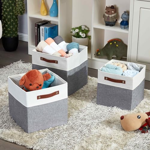 Image of DECOMOMO Fabric Cube Storage Bins - Storage Baskets for Shelves, Cube Storage Organizer for Kallax and Cubbies (Grey & White, 12 inch Cube) - 4 Pack