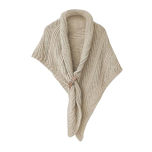 Knitted Triangle Shawl with Leather Buckle, Women's Wrap Autumn Winter Scarf Warm Cozy Fashion Pashmina Crochet Ponchos
