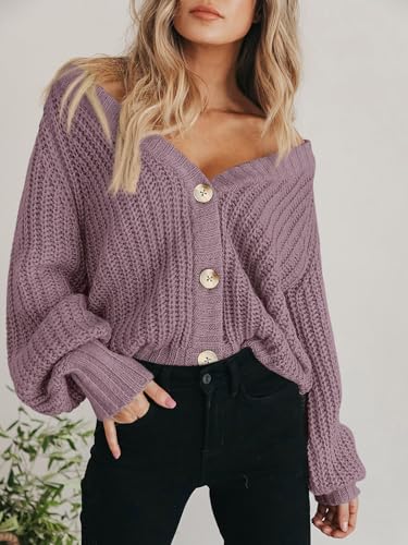 Image of PRETTYGARDEN Women's Chunky Knit Open Front Sweater Long Sleeve Button Loose Short Cardigan Outerwear Coats