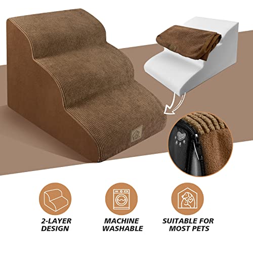 3-Tiers Foam Dog Stairs For High Bed Sofa,High Density Foam Ramp Steps Stairs With Soft Fabric Cover,Slope Stairs Friendly To Pets Joints,Machine Washable Fabric Cover,1 Pcs Lint Roller With 2 Refills #TOP1