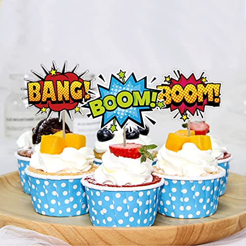 Sunny Seat A-BOOMCAKE48 Superhero Boom Cupcake Toppers 48 Pack Happy Birthday Cake Decor thumb #1