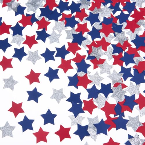 Image of Silver Blue and Red Star Confetti Table Decoration for 4th July Independence Day Graduation Retirement Patriotic Theme Party,1.2 inch in Diameter,200 Counts