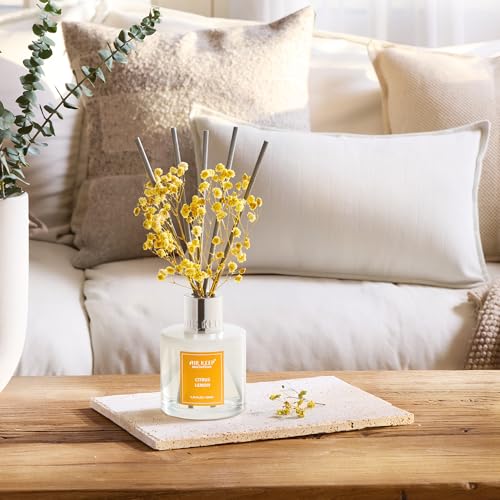 Image of Airkeep Reed Diffuser Set,3.38 fl oz (100 ml) - Citrus Lemon Oil Diffusers with 8 Reed Sticks, Home Fragrance Reed Diffuser for Bathroom Shelf Decor