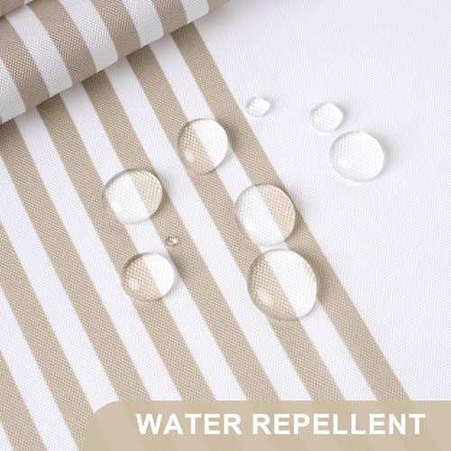 Image of AmazerBath Beige Shower Curtain, 72x72 Washable Cloth Neutral Light Tan Shower Curtain with 12 Hooks, Fabric Khaki and White Striped Set, Farmhouse Bathroom Shower Curtain