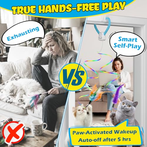 Image of Smart Automatic Door Hanging Cat Toy for Indoor Cats - Electric Interactive Feather Wand, Mouse & Worm Set, 360 Rotating, Type-C Rechargeable, Quiet Self Play Enrichment for Bored Kittens