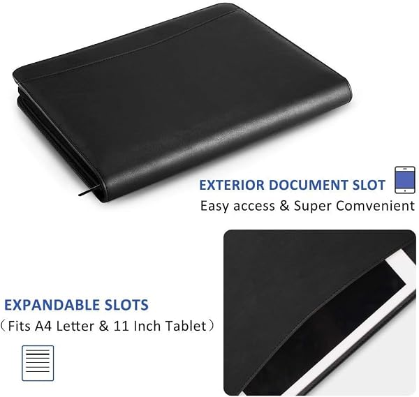 OOWOLF Portfolio Business Padfolio Folder with Zipper 3 Ring, Conference Meeting Executive File Legal Document Organizer with Pockets Letter Size 8.5 x 11 Inch Writing Pad Notepad Padfolio, Black by OOWOLF - Used condition - Image 5