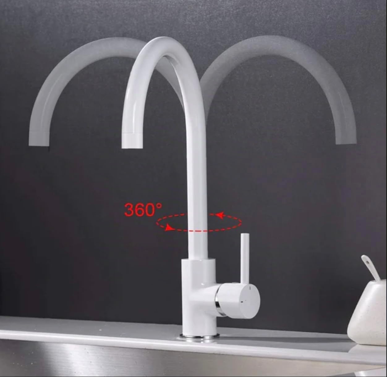 Robinet de Cuisine K024W - Mitigeur Cuisine Laiton - Collection Argolide - Facile à installer - Robinet Evier de Cuisine Pratique et Solide - Blanc