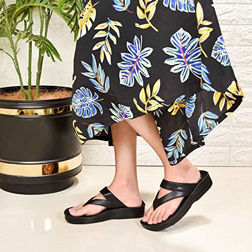 Image of AEROTHOTIC Comfy Arch Support flip flops for women Split Toe Stylish Cushioned Strap with non-slip footbed Walking Dressy Sandals Indoor and Outdoor (Glen Black, US Footwear Size System, Adult, Women, Numeric, Medium, 9)