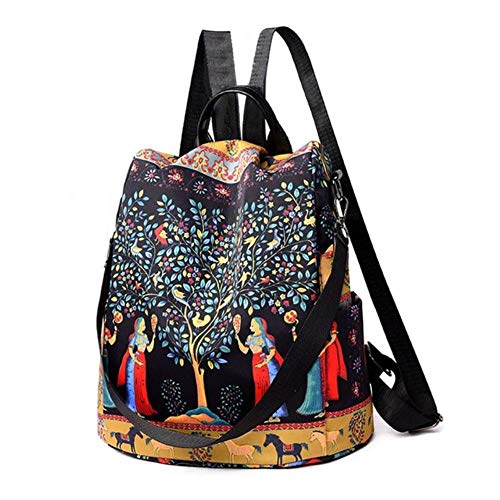 Asigo Damen Anti-Diebstahl-Rucksack wasserdicht Oxford Stoff Damenrucksack Mode Damen Reisetasche Muster Muster Damen Großrucksack, Baum