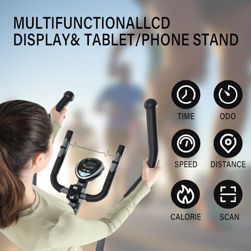 ISE Bicicleta Elíptica Profesional de Fitness para Casa con Sensor de Pulso,8 Niveles de Resistencia, LCD Pantalla, Ajustable Máquina Elíptica de Gimnasio Ejercicio con 8KG Volante de Inercia