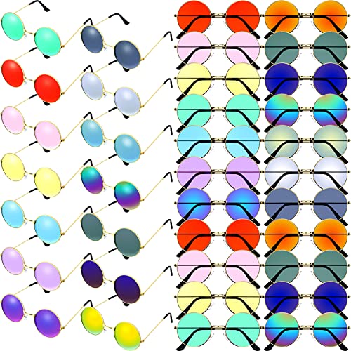 Geelin 42 Pairs Round Hippie Sunglasses Bulk 60s 70s Retro Circle Colored Disco Glasses for Women Men Vintage Birthday Party