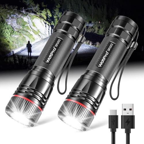 WdtPro Rechargeable Flashlights High Lumens, 2 Pack 10H Long Lasting Super Bright EDC Flashlight...