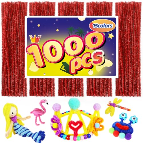 Image of Pipe Cleaners, Pipe Cleaners Craft, Arts and Crafts, Crafts, Craft Supplies, Art Supplies (1000 Red Glitter Pipe Cleaners)