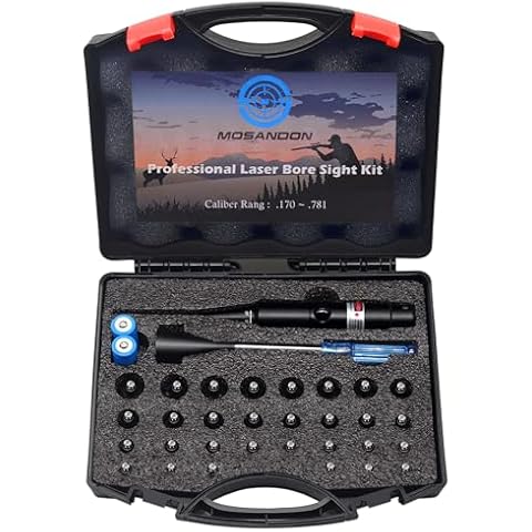 MOSANDON Professional Red Laser Barrel Sighter Kit with 30 Adapters, Upgraded Full Caliber Adapters Laser Boresighter Kit with Button Switch for.17 Cal. to 12 Gage Rifles Pistols for Hunting Cover