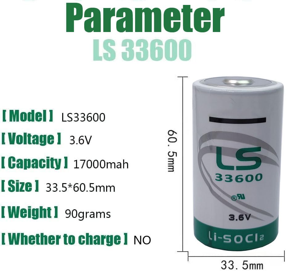 LITKEQ (Pack of 100) 3.6V LS33600 Battery D Size 17000mAh 17 Ah 3.6V Lithium Thionyl Chloride Battery, Non-Rechargeable