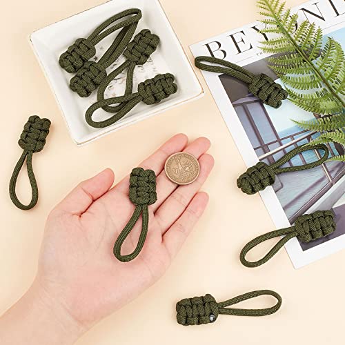 Image of GORGECRAFT 10PCS Zipper Pulls Replacement Universal Nylon Zipper Repair Kit Zipper Slider Pull Tab Zipper Fixer Metal Zipper Head Hand Woven Pull Rope Zipper Handle Cord Pull Tab, Dark Olive Green