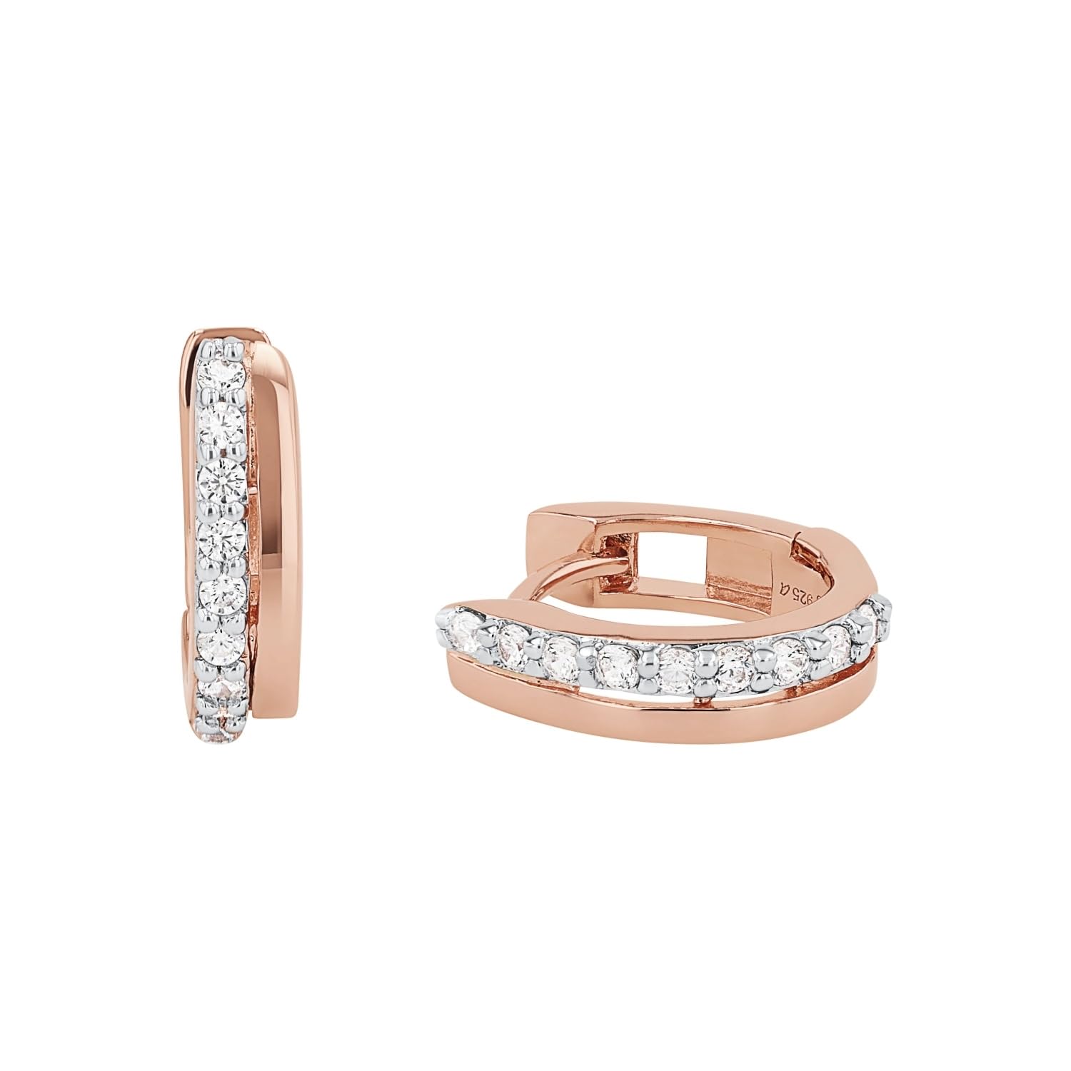 Amor Creolen 925 Sterling Silber Damen Ohrschmuck, mit Zirkonia synth., 1,3 cm, Roséfarben, Kommt in Schmuck Geschenk Box, 2017096