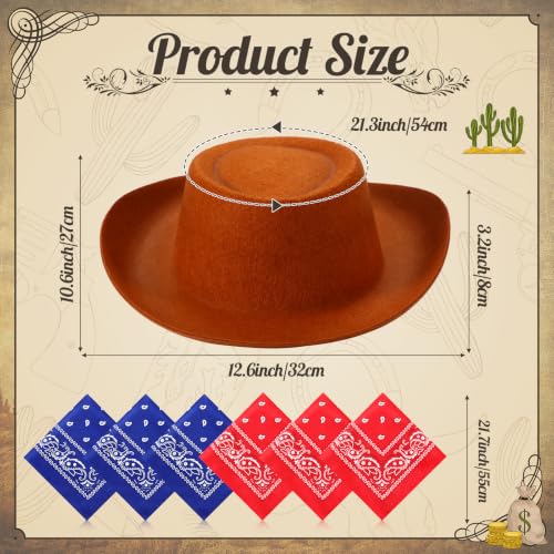 Coume 24 Pieces Cowboy Hats and Bandanas, Brown, Red - image 2