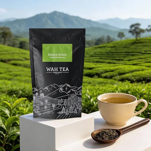 Image of Wah Tea Kangra Green Tea Loose Leaf - First Flush, Hand Plucked, Natural 200g (100 Cups) | Weedicide and Pesticide Free