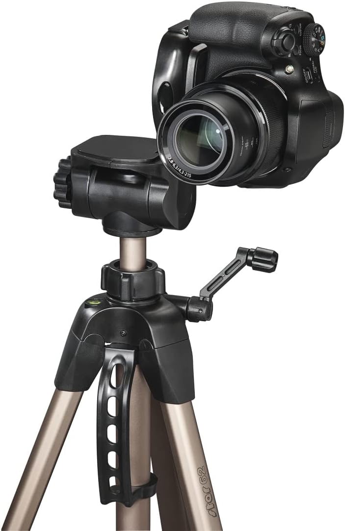 Hama Star 62 Tripod with camera tilted for portrait orientation
