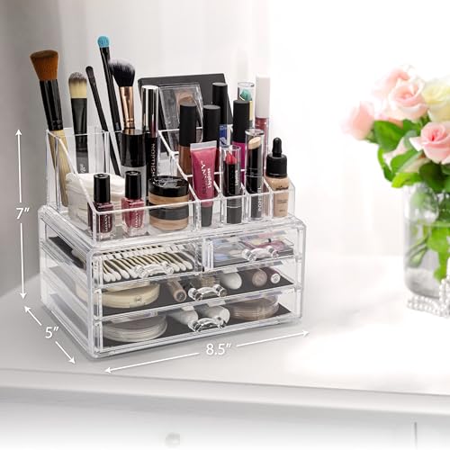 BROOKSTONE-Makeup-Organizer-for-Vanity-Cosmetic-Display-Case-with-Drawers-Fits-Brushes-Lipsticks-and-Other-Accessories-Versatile-Storage-Solution-clear