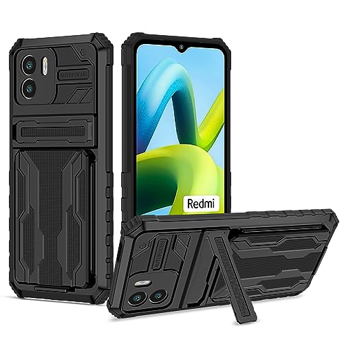 Funda para Xiaomi Redmi A2 y A1 antigolpes con soporte oculto y tarjetero integrado color negro