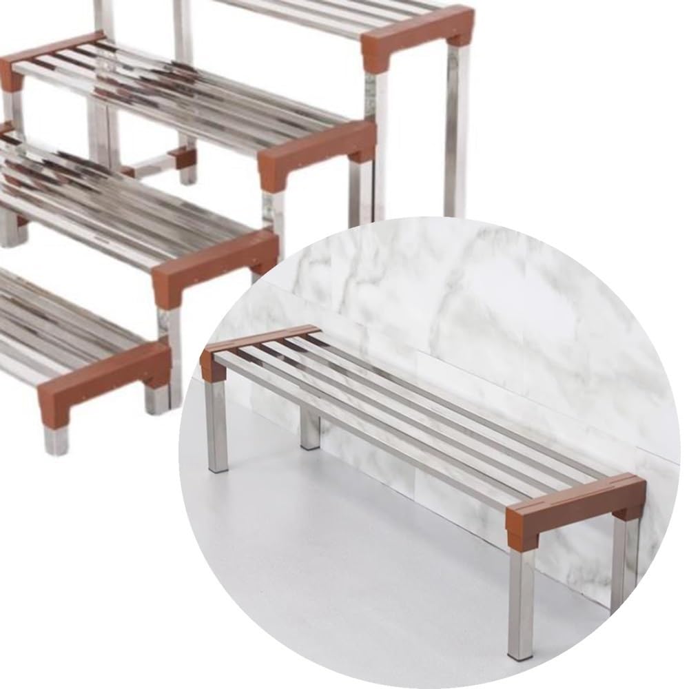 TOCTUS Stainless Steel Plant Stand Freestanding Plant Shelf, Flower Pot Holder Rack 5/10/16/22 Inch Tall, 32 Inch Long, Metal Plant Display Rack for