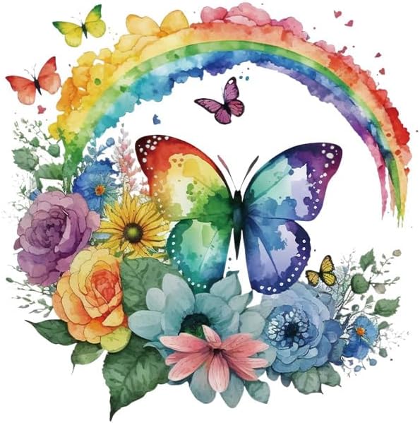 Rainbow Butterfly Flower Leaves Toilet Cover Sticker Decals,Spring Flower Leaf Waterproof Toilet Lid Tank Seat Decals Cistern Self-Adhesive Bathroom Wall Sticker