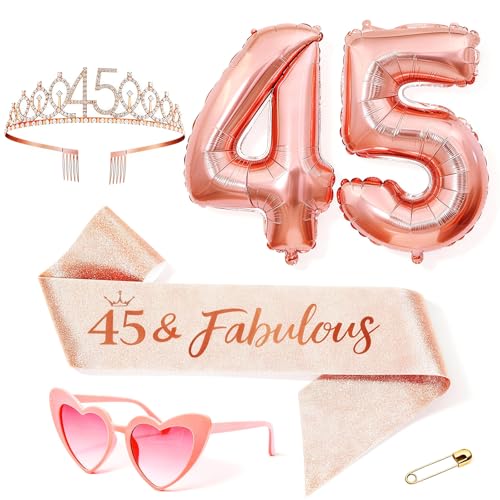 Anruzon Decorazione per 45° compleanno, corona e fascia, occhiali a