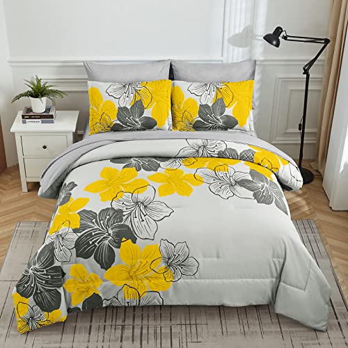 Juegos de cama completos Luxudecor con edredón floral de microfibra suave de alta densidad 8