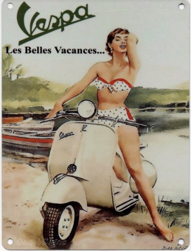 S2A - Señal de metal, diseño de Vespa con texto "Les belles vacances", multicolor