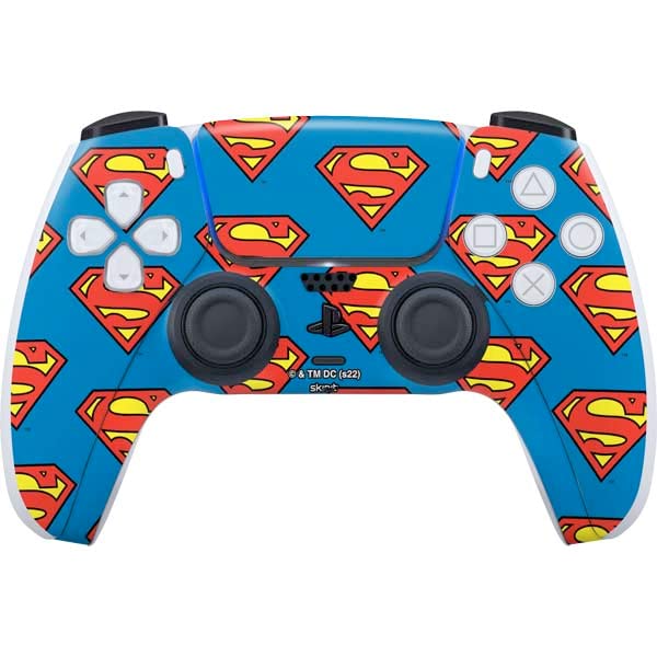 Skinit Decal Gaming Skin Compatible with PS5 Controller - Officially Licensed DC Comics Superman Logo Pattern Design
