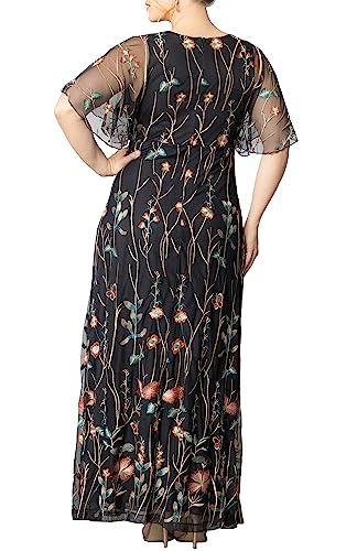 Kiyonna Women's Plus Size Floral Embroidered Elegance Evening Gown | Flattering Long Formal Mesh Dress w/Sleeves3