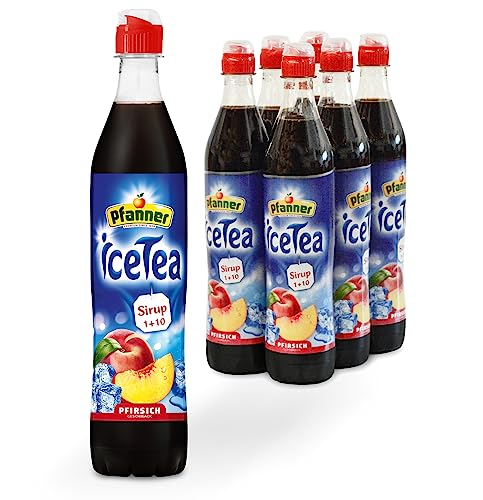 Pfanner Eistee Pfirsich Sirup – 6 x 700 ml Getränkesirup - ergibt über 7 Liter Wasser mit Ice Tea Pfirsich Geschmack