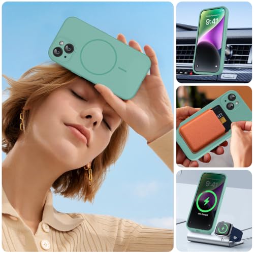 Image of Miracase Magnetic for iPhone 14 Case, [Soft Anti-Scratch Microfiber Lining], Compatible with MagSafe, Liquid Silicone Case Shockproof Drop Protection Phone Case for 14, Midnight Green