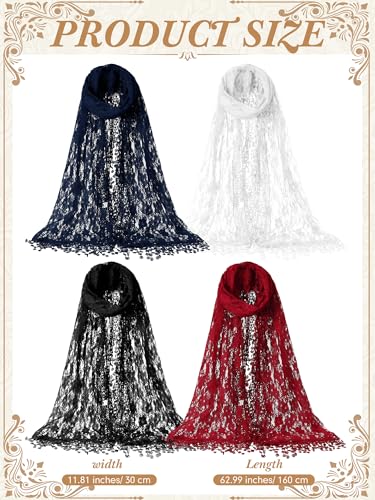 4pcs Lace Shawl for Women Fringes Lightweight Scarf Fringes Soft Leaf Scarf, Lace Tassels Long Mesh Crochet Tassel for Women, Feminine Teardrop Fringe Shawl for Dinners, Weddings, Speeches2