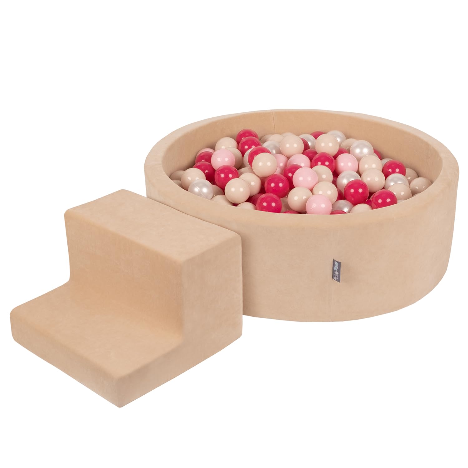KiddyMoon Foam Playground Velvet For Kids With Round Ballpit (200 Balls ∅ 7Cm/2.75In) Soft Obstacles Course And Ball Pool, Sand Beige: Pastel Beige/Powder Pink/Pearl/Dark Pink
