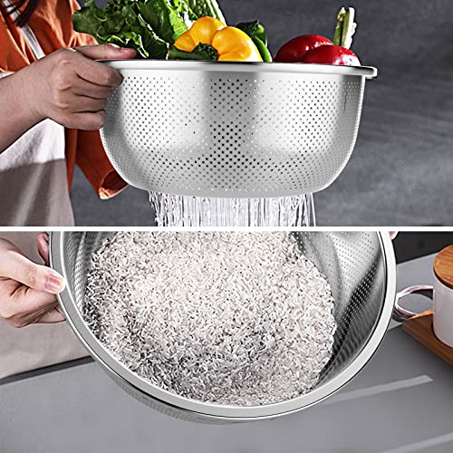 304 Stainless Steel Colander Large Metal Strainer For Kitchen 5-Quart 3 Pack Kitchen Food Mesh Colander Spaghetti Bpa Free Great For Pasta Noodles Vegetables And Fruits #TOP1