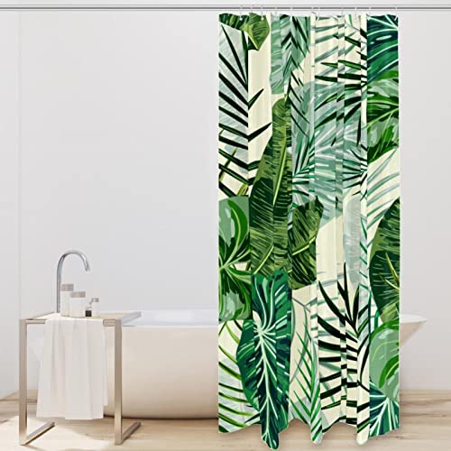 Rideau de douche feuilles tropicales vertes pour ambiance spa nature
