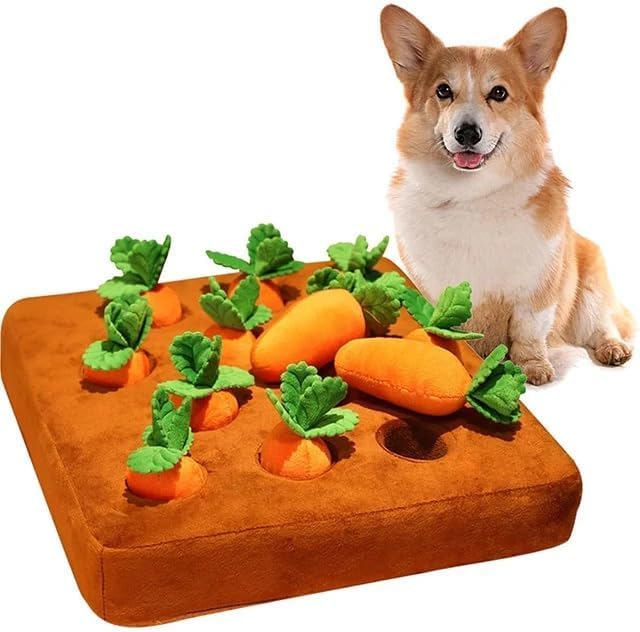 Carrot Plush Hide and Seek Toy – 12 Carrot to Hide Treats – Puzzle Toy for Puppies, Dogs, Cats (Classic)