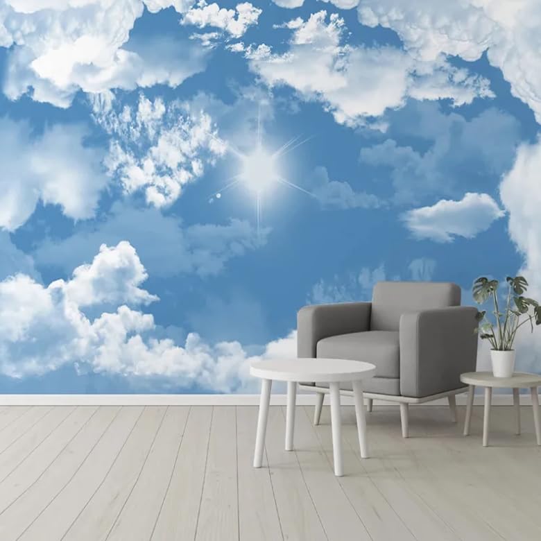Papier peint ciel bleu 3D trompe l'œil fresque murale salon et chambre 150x105 cm
