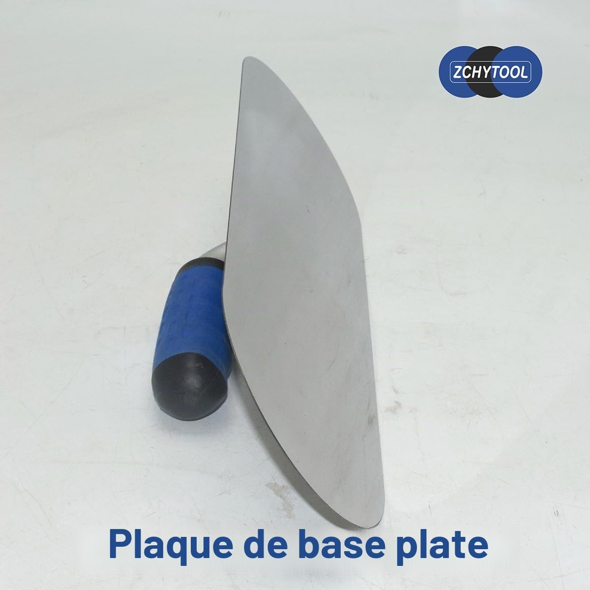 Truelle de lissage ronde en acier inoxydable - 380 x 125 mm - Poignée en caoutchouc - Truelle de nettoyage - Outil de nettoyage pour béton - Outil de lissage et de traitement de