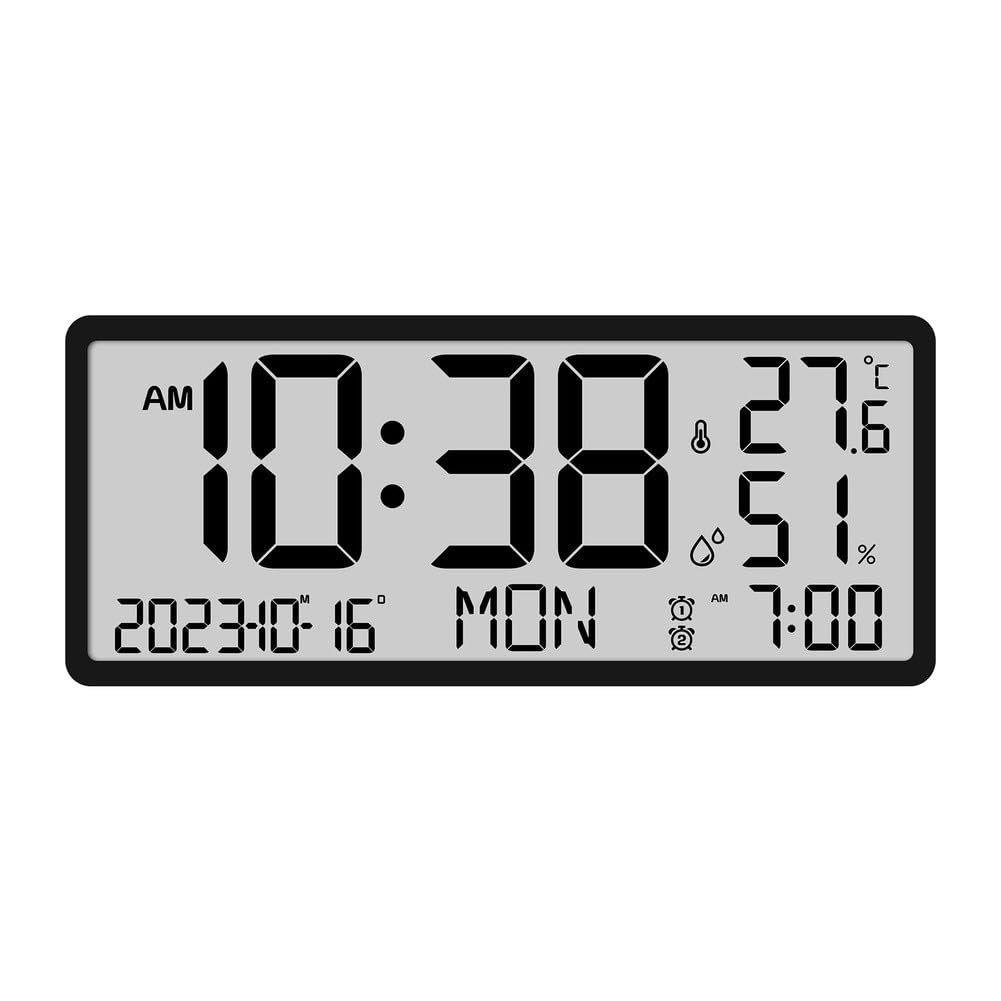 Reloj de pared digital LCD grande, pantalla multifunción con temperatura y fase lunar, diseño elegante para sala de estar