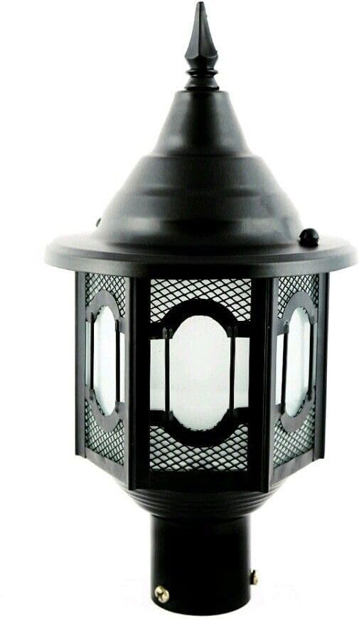Black Iron and Glass Gate Light | Fixed Mount Outdoor Garden | Field Gate Roof Lighting Fixture | Single Durable Exterior Lamp