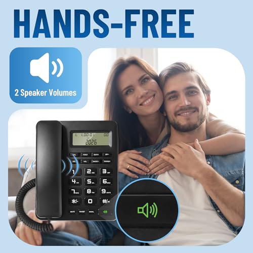 Corded Landline Phones for Home/Office, Desk Corded Telephone with Display and Adjustable Volume, Support Music on Hold, Speakerphone, DND and Calculator Function, Uvital House Phone (Black) - Image 4
