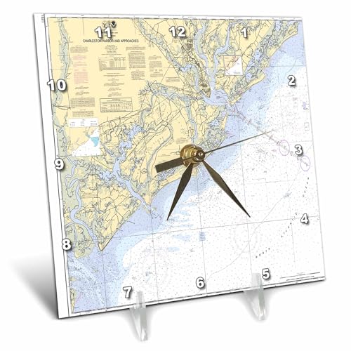 3dRose Print of Charleston Harbor Nautical Chart - Desk Clock, 6 by 6-Inch (dc_204862_1)