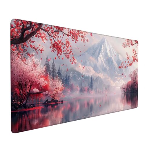 White Mouse Pad 40 x 20 in, Mountain Gaming Mouse Pad, Large Mouse Pad, Desk Mat with Stitched Edges, Mousepad with Non-Slip Rubber Base, for Office Desk Accessories and Gaming Desk Accessories E-8-N