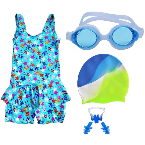 Girls Swimming Costume with Swim Goggle Swim Cap 2Ear Plug and 1N...
