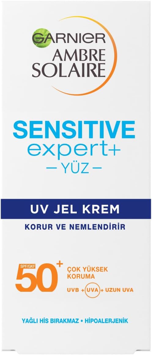 Garnier Gel-crème met SPF 50+, gezichtscrème met zonwering voor lichte, gevoelige en zonintolerante huid, Ambre Solaire Sensitive Expert+, 1 x 50 ml